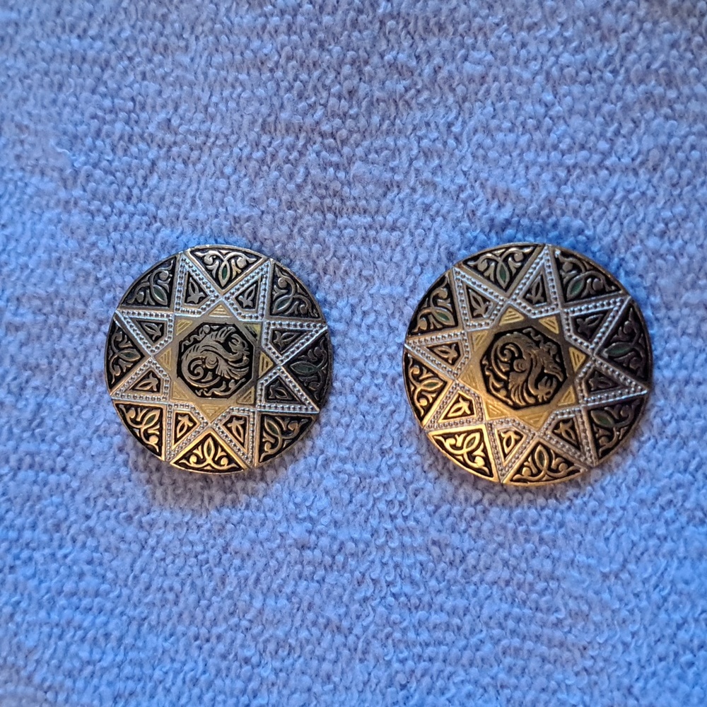 VINTAGE SPANISH DAMASCENE EARRINGS CLIP ONS